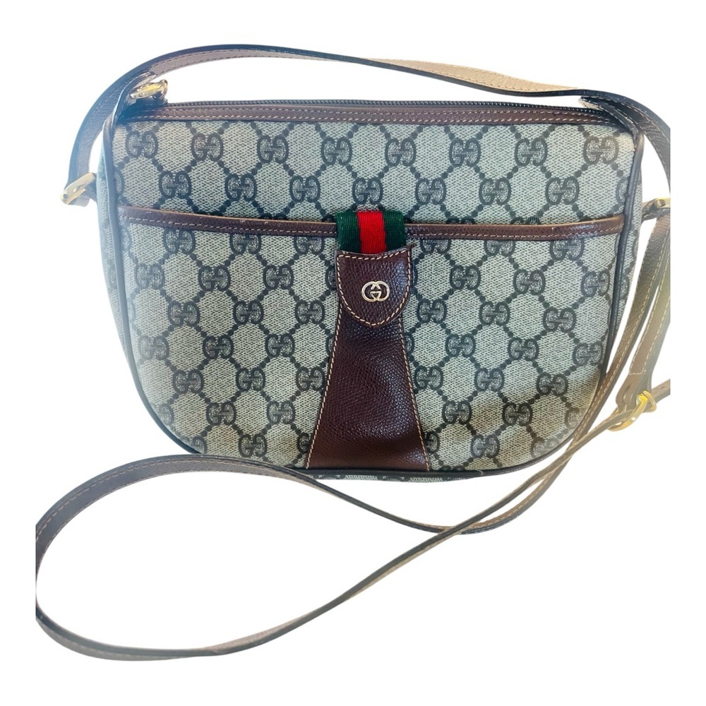 Vintage GG Supreme Crossbody Bag Brown Monogram Leather Trim COA Included